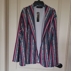 LUCKY & BLESSED Multi Color Open Front Blazer with Pockets Size 3X